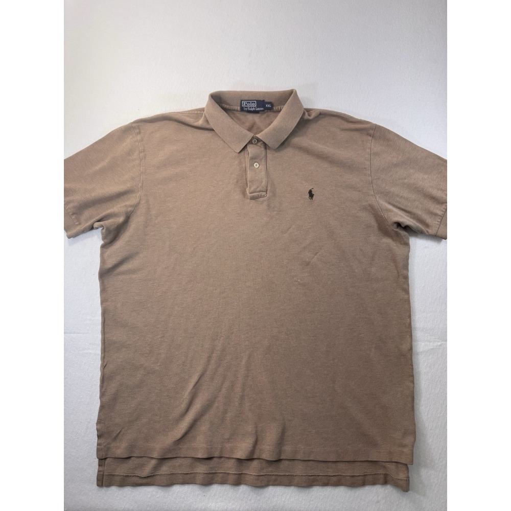 Polo Ralph Lauren Mens 2XL Short Sleeve Polo Beige Green Pony Preppy Casual EUC